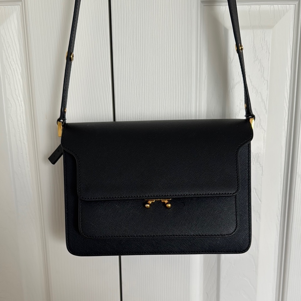 Marni Black Crossbody Bag with Adjustable Strap and Gold Hardware